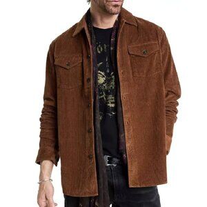 John Varvatos Men's Bauer Button Front Overshirt Wale Corduroy Pockets Chamois L